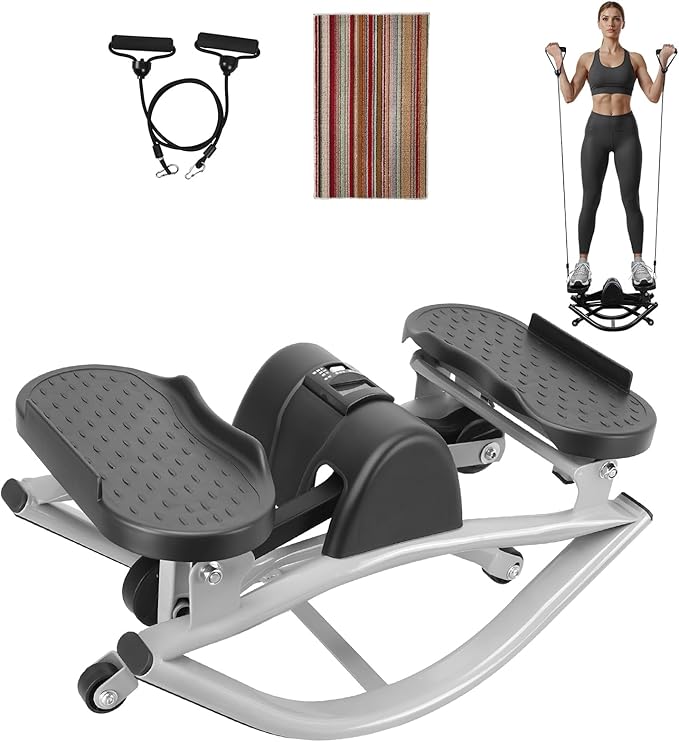 Rocking Stepper with LCD Monitor and Resistance Bands, Low-Impact Lateral Fitness Stepper Side to Side at Home for Legs, Glutes, Abs, 100kg Weight Capacity, Includes Floor Mat