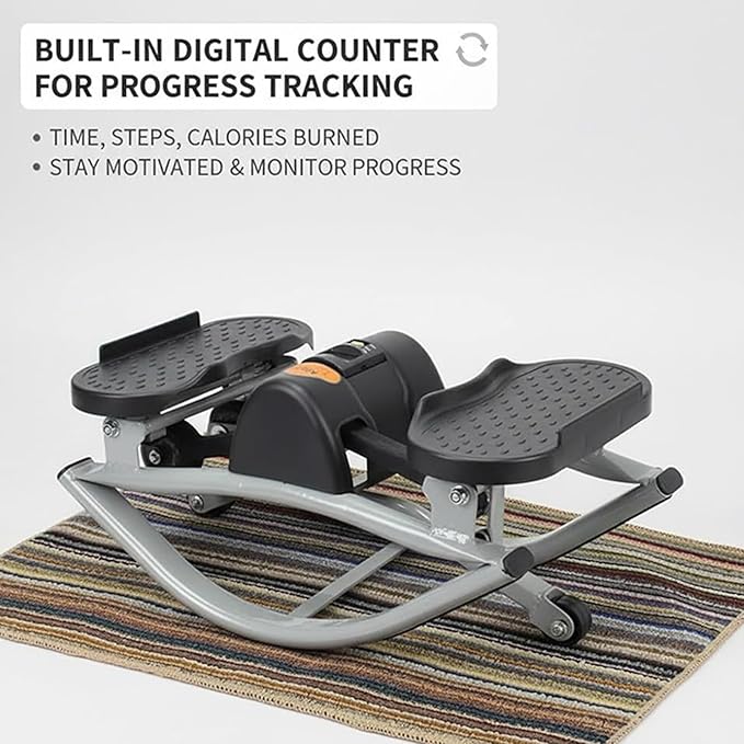 Rock Stepper, Stepper Machine with Resistance Bands, Side to Side, Lateral Rocking Fitness Exercise Equipment, LCD Monitor, Work Out at Home, for Full Body