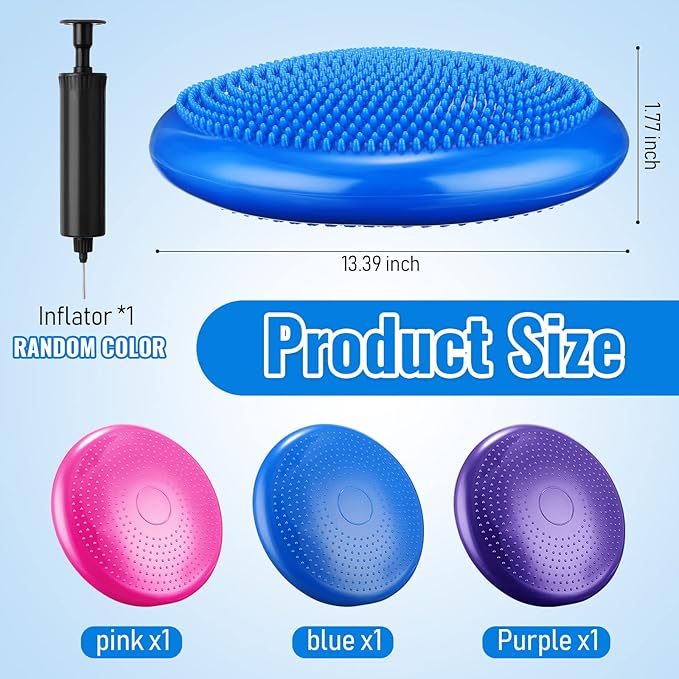 Leitee 3 Pcs Inflated Wobble Cushion Exercise Wiggle Seat for Sensory Flexible Seating Wobble Board Balance Disc Sensory Wiggle Seat Pad for Office Chair with Air Pump