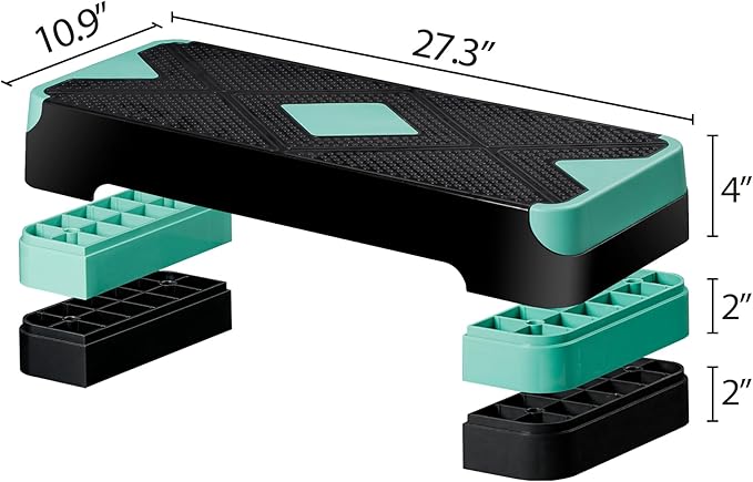 27" Adjustable Exercise Aerobic Step Platform with Stackable Risers – 3 Levels (4", 6", 8") – Workout Stepper for Home Gym, Fitness & Physical Therapy Training