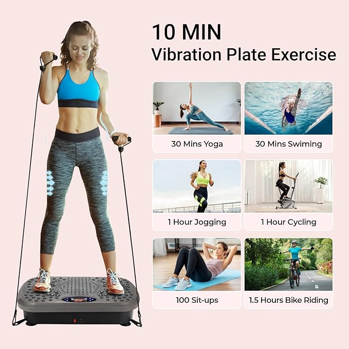 MAMIZO Vibration Plate Exercise Machine, Full Body Workout Shake Board Vibrate Platform for Lymphatic Drainage Weight Loss, with Loop Bands & Remote, Workout Equipment for Home Women Men