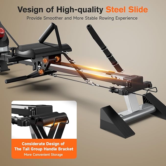 pooboo Magnetic Rowing Machine, Folding Rower with Combination Strength Exercise, Tablet Holder and Comfortable Seat Cushion, Rower for Home Use
