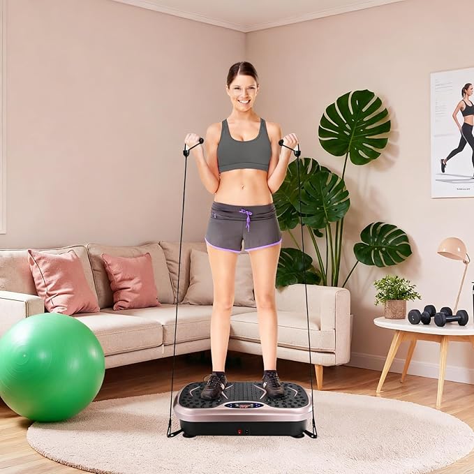 MAMIZO Vibration Plate Exercise Machine, Full Body Workout Shake Board Vibrate Platform for Lymphatic Drainage Weight Loss, with Loop Bands & Remote, Workout Equipment for Home Women Men