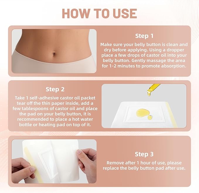 30Pcs Castor Oil Pack Wrap, Organic Cotton Castor Oil Belly Button Patch, Portable Anti Leakage Disposable Pads for Feet/Belly/Knee, 5.1" x 3.9"（White）