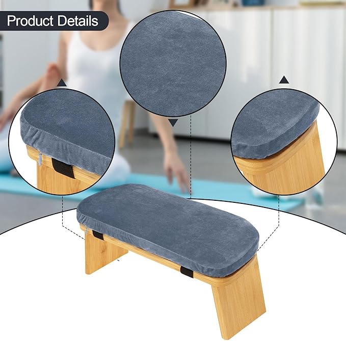 Yoga Meditation Bench Kneeling Stool, Foldable, Wood, with Removable Cushion Ergonomic Prayer Bench Meditation Stool