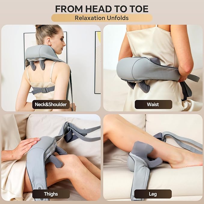 Shiatsu Neck and Shoulder Massager with Heat, Cordless Rechargeable, Hand-Free/Handheld, Deep Tissue Pain Relief for Trapezius, Portable for Home/Office/Travel, Ideal Gift for Women/Men