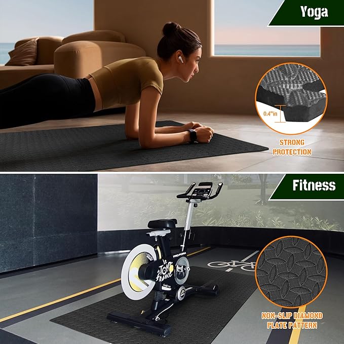 GWT Home Gym Flooring Tiles, EVA Interlocking Puzzle Exercise Mat for Workout Equipment, Floor Protection & Kids Play Area, Black Foam Tiles, 24"x24", 0.4 Inches Thick Covers 48 Sq Ft (12 Tiles) Gray