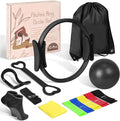Home Pilates Essentials Kit for Women - Complete Pink Equipment Set with 9 Inch Yoga Ball, Figure 8 Resistance Band, Bands & Accessories, Ring for Beginners Workouts