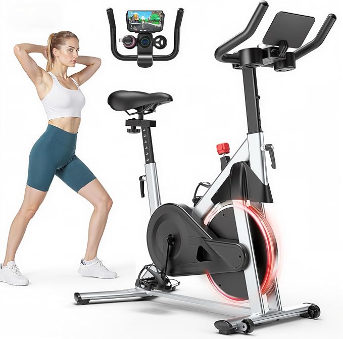 Indoor Cycling Bike - 32-Level Magnetic Resistance Stationary Exercise Bike with Adjustable Seat & Handlebars, Silent Belt Drive for Home Cardio (Fits Users 5'1" to 5'11", 300lbs Capacity)