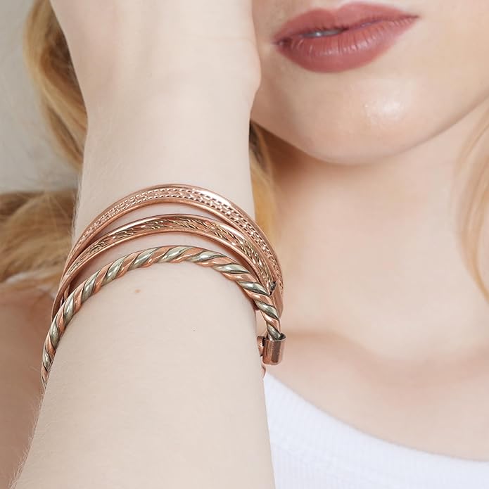 Touchstone copper bracelets | gift for men women |adjustable 100% pure solid real magnetic jewelry | handmade bracelet set combo | rope braided tibetan bangles.