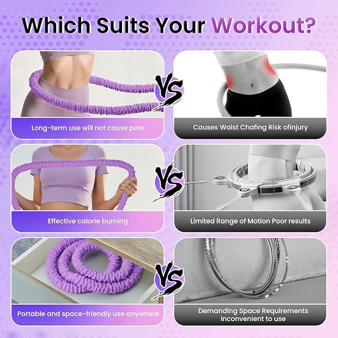 Upgraded Weighted Hoop for Adults - 3.3lb Soft Spring Fitness Hoop for Weight Loss - Foldable Exercise Hoop for Beginners & Home Travel Use