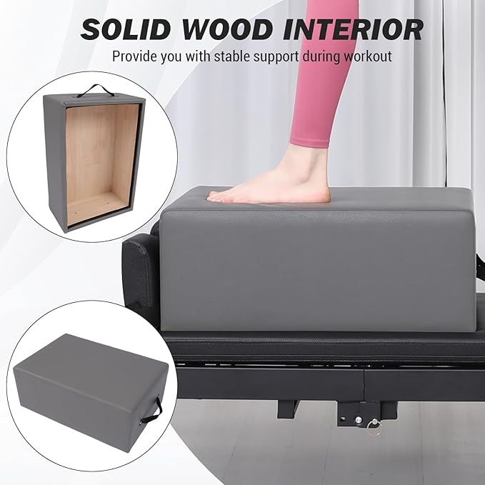 Pilates Box for Reformer, Home Studio Pilates Reformers Box with Handle, Solid Wood Reformer Step Boxes for Beginners & Advanced Users