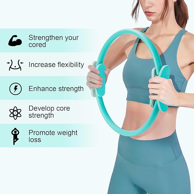 Pilates Ring 15 Inch Magic Circle Ring, Dual Padded Handles Pilates Rings Circle, Adjustable Yoga Ring
