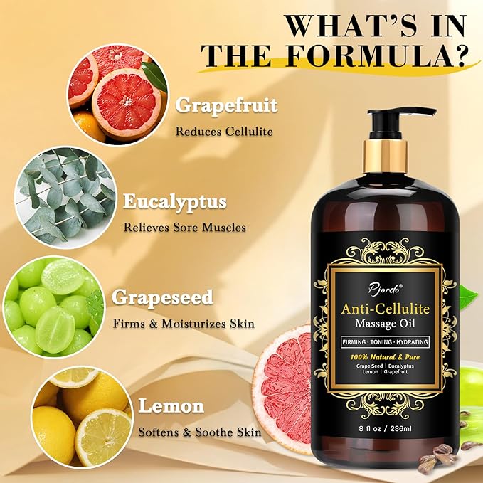 Anti Cellulite Massage Oil with Massager, Collagen and Stem Cell Skin Tightening Oil Natural Cellulite Remover Therapy Oil for Cellulite & Stretch Mark(Anti Cellulite Massage Oil Kit)