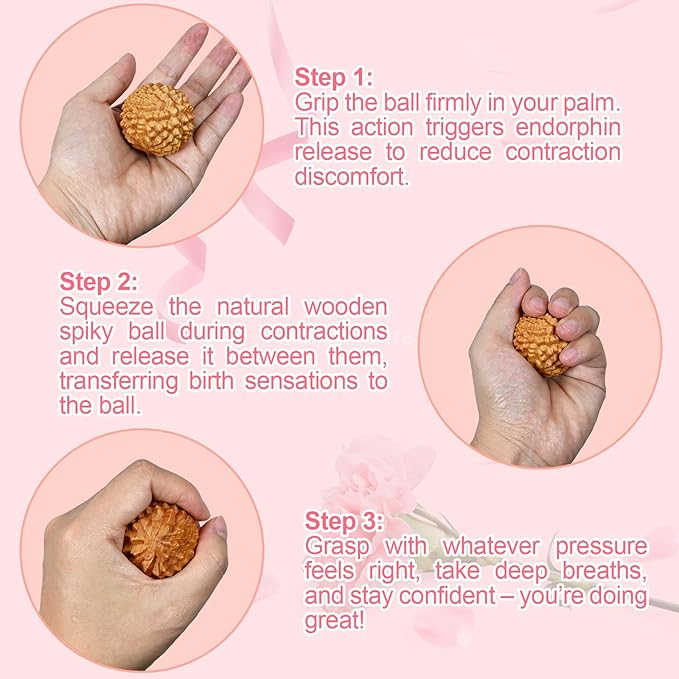 Birth Comb Acupressure Massage Ball Set - Wooden Labor Comb Natural Labor and Delivery Essentials, Mom to Be Gift, New Mom Gifts for Labor Pain Relief