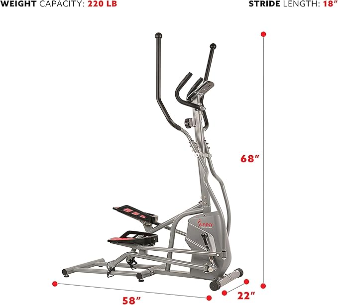 Sunny Health & Fitness Magnetic Elliptical Machine with Adjustable Resistance, Fully Body Workout for Home with Pulse Sensor Monitor, Long Stride Low-Impact Workout with SunnyFit App Access