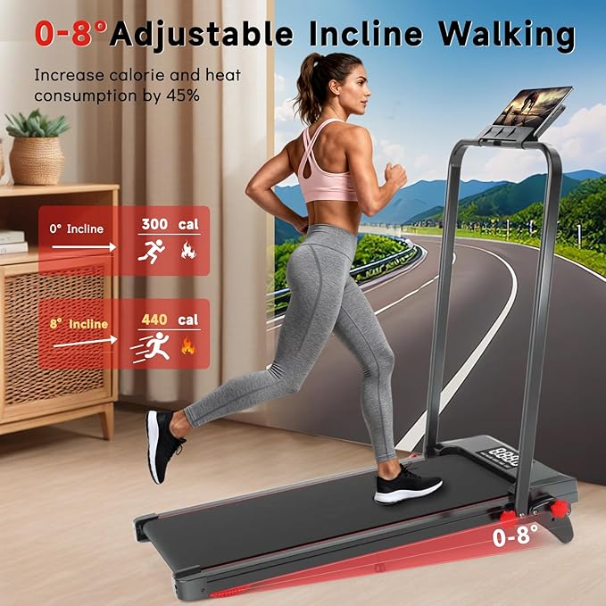 Walking Pad Treadmill with Incline and Handle Bar, 7.5MPH Under Desk Foldable Treadmill for Home Office with Remote Control
