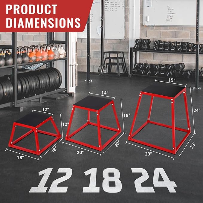 Plyometric Jump Box, Jumping Trainers Heavy-Duty Steel Plyo Boxes with Rubber Pad for Home Gym, Jump Platforms Step Up Box, Conditioning Strength Training 12"/18"/24"/30"