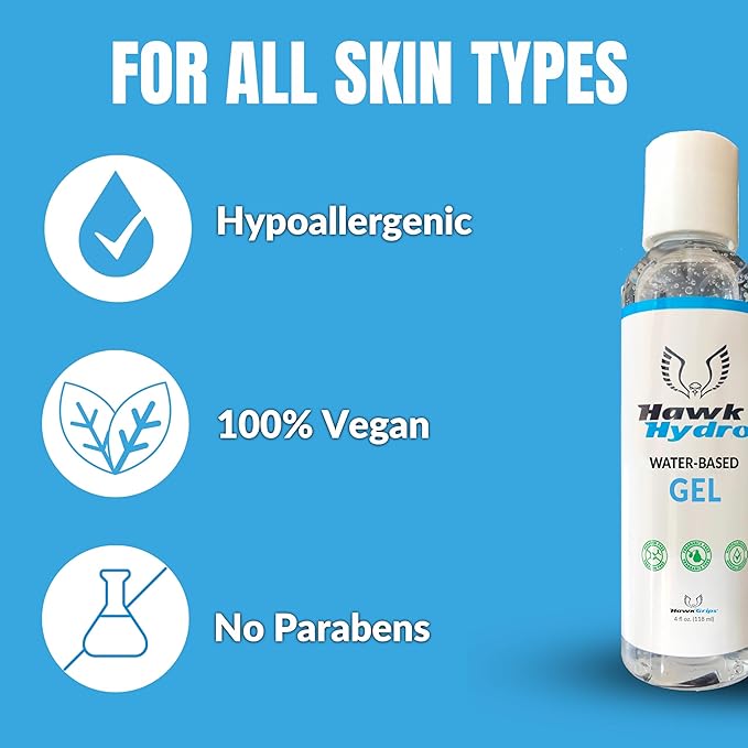 HawkHydro 4oz Water-Based Massage Emollient Gel, Professional Multi-Modality Therapy Gel for IASTM Scraping, Cupping & Taping, Skin Emollient for Deep Tissue, Pack of 2