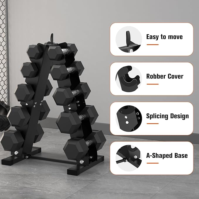 DERACY Dumbbell Rack Stand Only, Heavy Duty A-Frame Dumbbell Storage Rack, 5 tier Steel Dumbbell Holder for Home Gym Space Saver