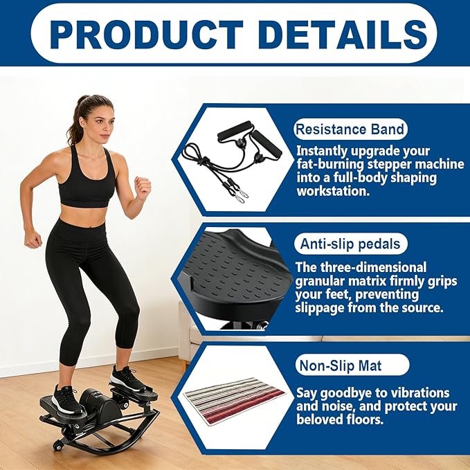 Rock Stepper, Side to Side Exercise Machine, U-Shaped Rock Stepper Machine, Step Rocker Exercise with Uses Silent Technology, Digital Display and Anti-Slip Mat for Home Workout