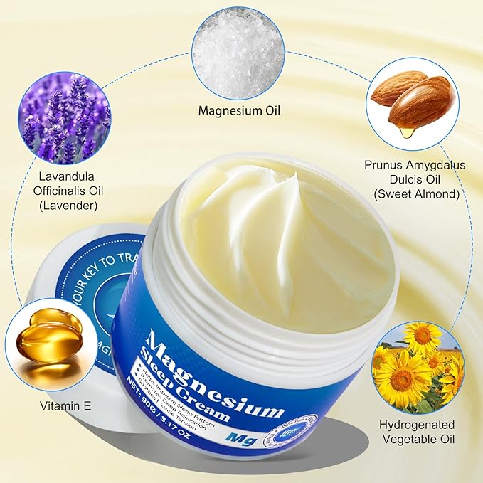 Magnesium Cream - Pure Premium Magnesium Oil for Feet, Nighttime Magnesium Lotion for Restless Legs Muscle Soreness, Promote Relaxation 3.17oz