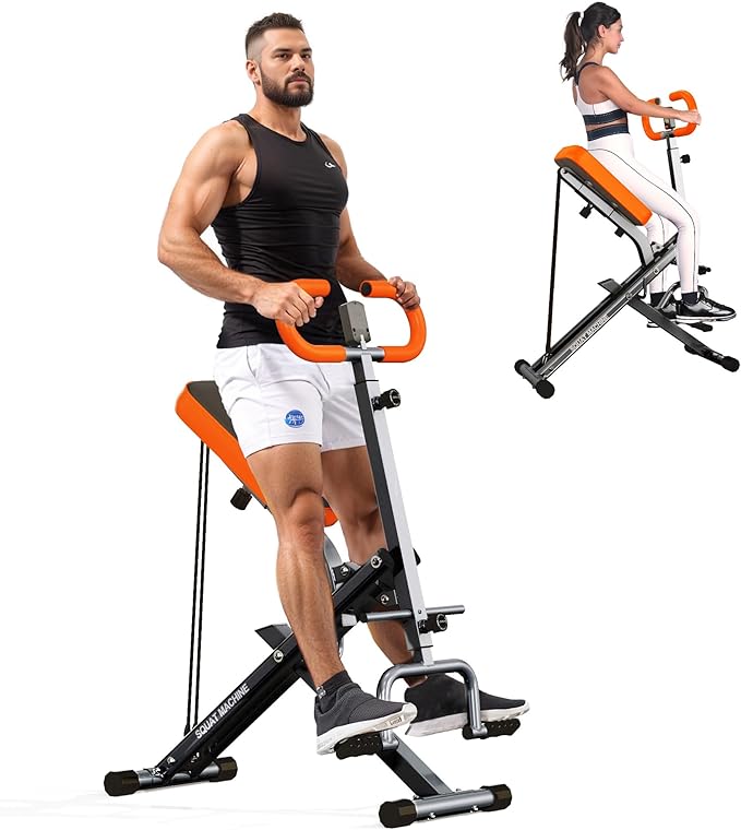 SogesHome Squat Machines Rowing Machine for Home, Foldable & Full Body Exercise Workout Equipment with Adjustable Resistance Bands for Women, Row and Ride Squat Machine for Glutes and Abs, 330 LBS
