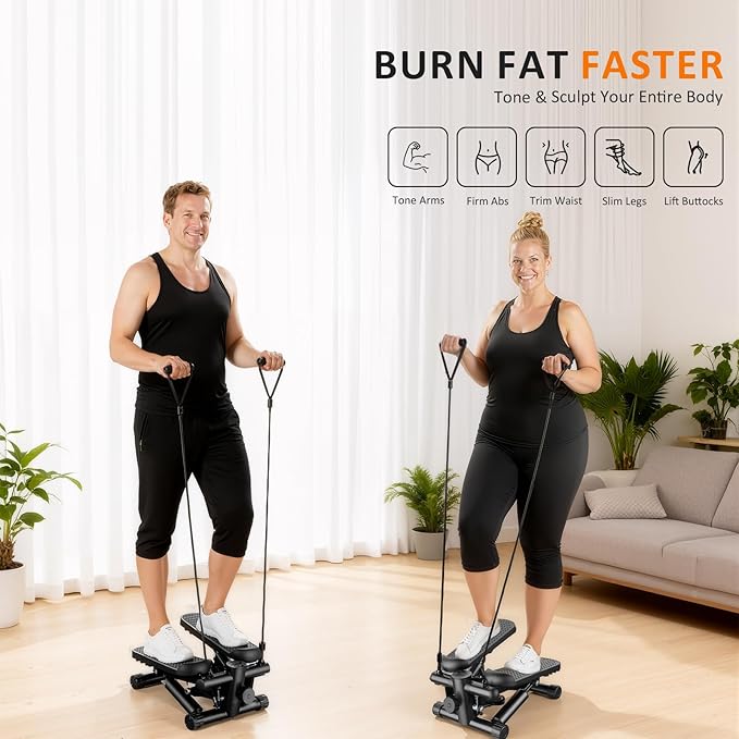 Stair Stepper with Resistance Bands for Home Exercise, Mini Stepper Machine for Indoor Fitness, Portable Home Gym Stepper for Full Body Workout, 300LBS Capacity