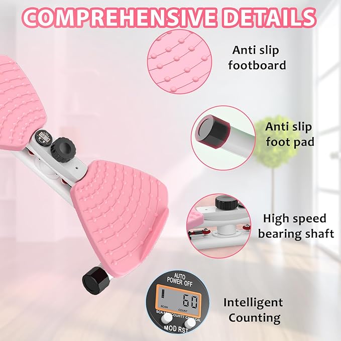 Twisting Waist Machine, Twist Board for Exercise, 300 lbs Weight Capacity, Noiseless Ab Twister for Home Gym Equipment for Women/Men, Track Time, Reps, Calories with Digital Display (Pink)