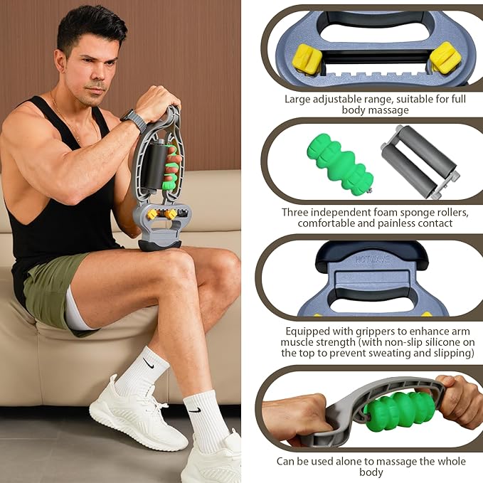 HOTWAVE Arm Massager for Pain Relief & Recovery, Adjustable Foam Roller, Trigger Point Muscle Roller for Calves&Forearm, Wrist Massager, Tennis&Golfers Elbow Pain Release