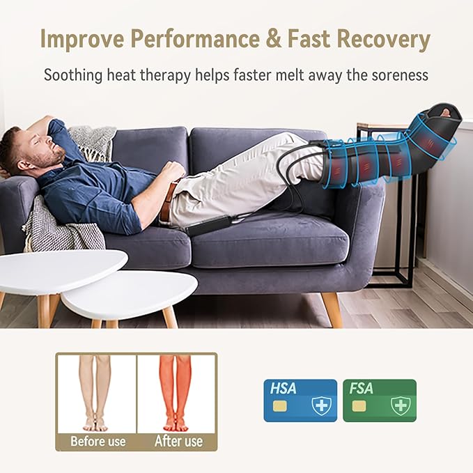 FIT KING Leg Massager with Heat and Compression Therapy, Leg Compression Massage for Circulation, Swollen Leg, RLS Pain & Fatigue Relief, Foot Calf Massager Boots, Recovery Pressure Boots