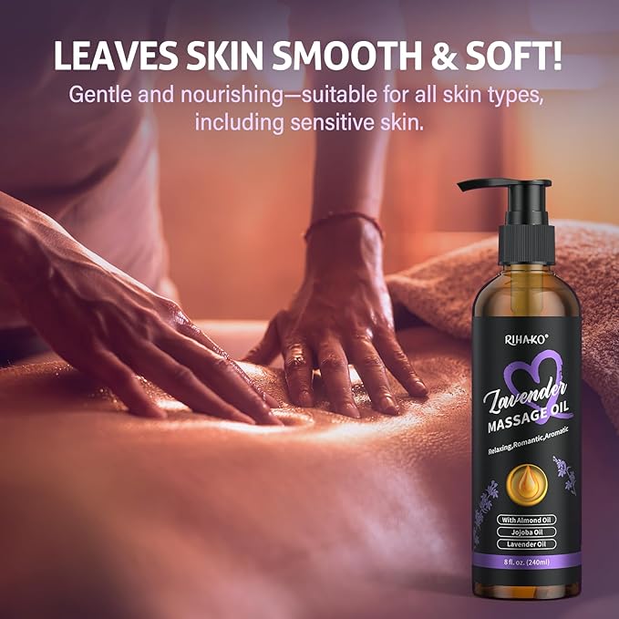 Lavender Sensual Massage Oil for Couples–Relaxing Body Massage Oil for Date Night,Smooth Glide,Deep Hydration, Aromatherapy Stress Relief,Non-Greasy Formula for Full Body Massage,Romantic Couples Gift