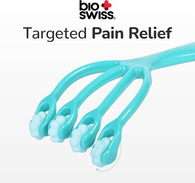 BioSwiss Claw Massage Roller, Handheld Muscle Massager with 5 Rotating Heads for Back, Legs, and Shoulder