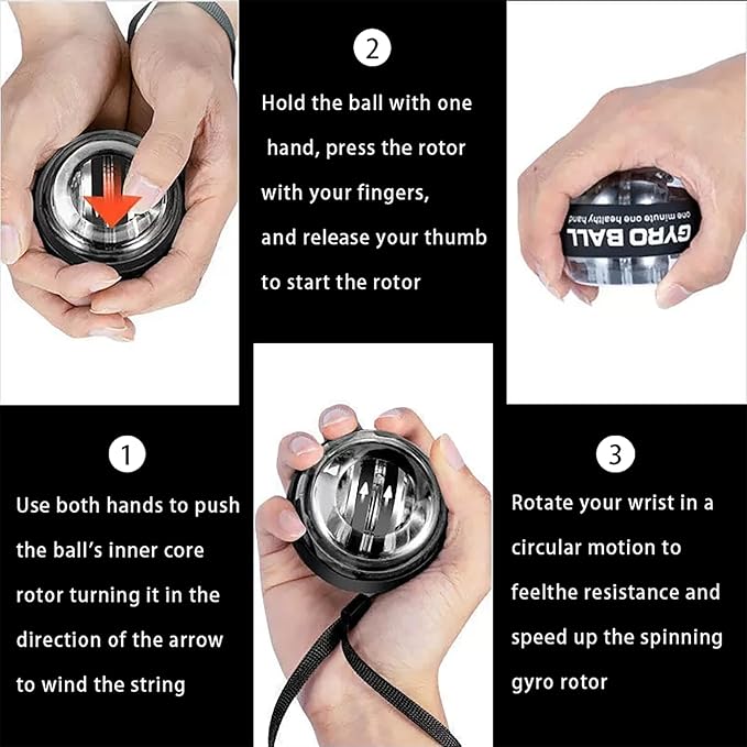 Hand Grip Strengthener Ball, Wrist Ball gyro ball Exerciser, Auto-Start Wrist Balls Hand Exerciser, Devices with LED Lights for Strengthening Arms, hand strengthening devices,powerball gyro exerciser (Baseball)
