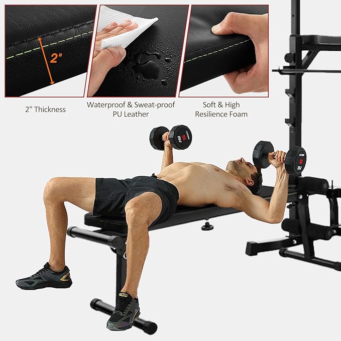 Power Tower Pull Up Bar for Home Gym, Multi Functional Pull Up Bar Stand Dip Bar Station with Weight Bench, Adjustable Height Workout Dip Station Strength Training Fitness Equipment