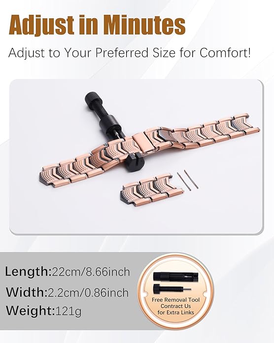 3X Strength Magnetic Copper Bracelet for Men - 99.9% Pure Copper Bracelet & Ring Set - Premium Fold-Over Clasp and Adjustable Length Sizing Tool & Jewelry Box