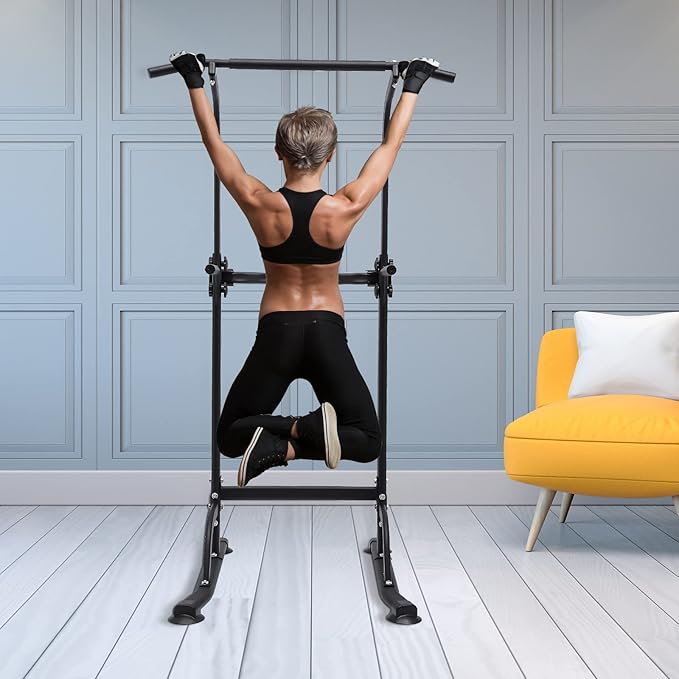 Power Tower Pull Up Bar and Dip Station, Adjustable Height Multi-Functional Home Strength Training Fitness Workout Station for Home Gym Strength Training Body Building Workout Equipment