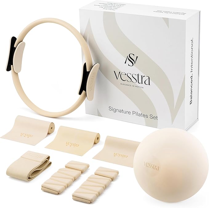 Signature Pilates Set - Complete Pilates Kit with Ring, Ball, Wrist and Ankle Weights & Resistance Bands for Home or Studio Workouts