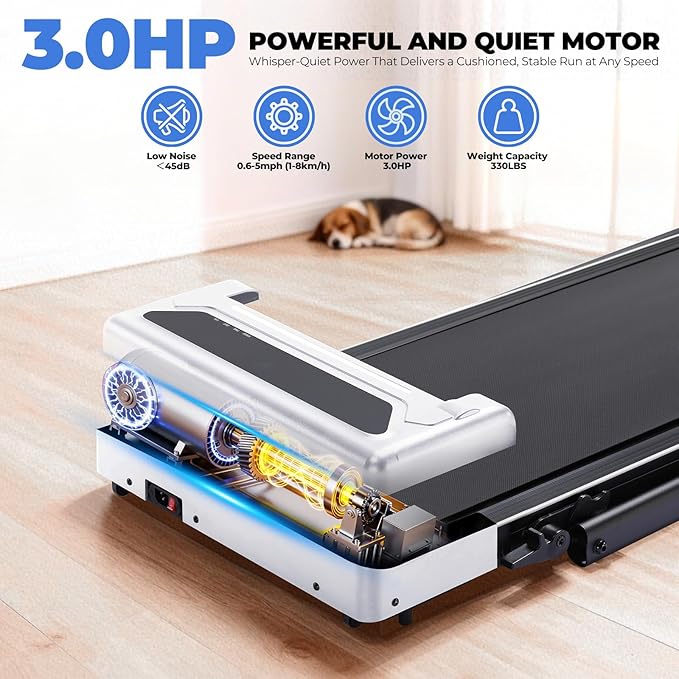GORISE Walking Pad Treadmill with Adjustable Height Handle Bar and Incline, 3HP Quiet Foldable Under Desk Treadmill, Portable Treadmills for Home 350LBS with Remote Control LED Display