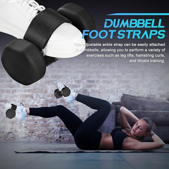 Veemoon 2 Pcs Adjustable Ankle Straps,dumbbell Foot Attachment Straps Gym Equipment for Leg Strength Training Home Gym Accessories