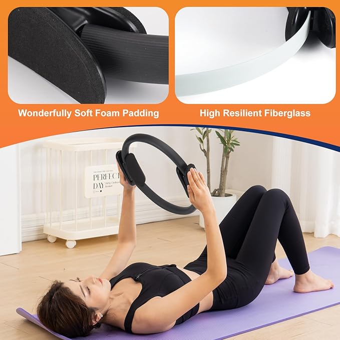 Tsikavo Pilates Ring, Pilates Ring Circle and Ball Set, 12 Inch Magic Circle Pilates Ring,9 Inch Small Exercise Ball,Resistance Bands Set, Home Pilates Equipment for Women