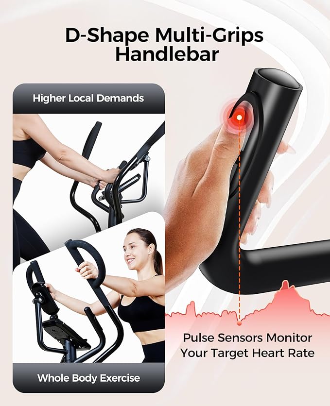 Elliptical Machine 16 Levels Resistance Built-in Blue Elliptical Trainers with LCD Monitor Smooth Quiet Driven 400lbs Capacity 15.5inch Stride Length