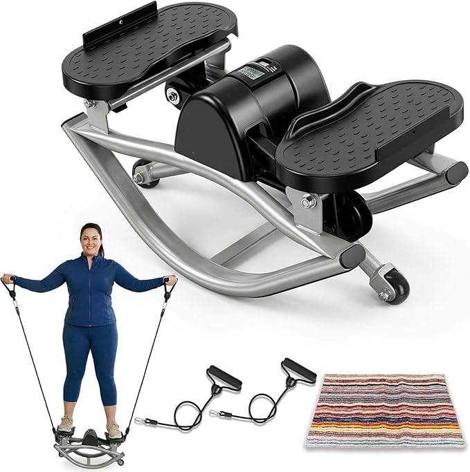 Rock Stepper for Exercise at Home, Rocking Stepper Side to Side with Resistance Bands & Digital Display, 300 LBS Capacity Full Body Workout Low-Impact Knee-Friendly Anti-Slip Side Stepper
