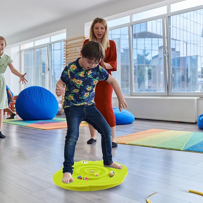 Kids Maze Balance Board Plastic Wobble Rocker Balance Board with Mini Balls Load 170lb for Balancing Exercise Equipment Game Boys Girls Physical Therapy 18.5 x 14.57 Inch(Yellowgreen,Cute)