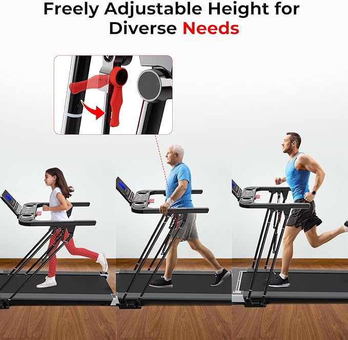 SubSun Foldable Treadmill for Home, Portable Walking Pad with Handle, Manuall/Auto/No Incline, 2.5HP Treadmill with 265 Lbs, Black/White