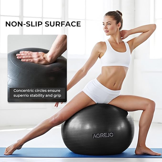 Yoga Ball, Exercise Ball for Working Out, Anti-Burst and Slip Resistant for Physical Therapy, Birthing, Stretching, Flexible Seating, Home Gym, with Pump (L: 23-26ines/58-65cm)
