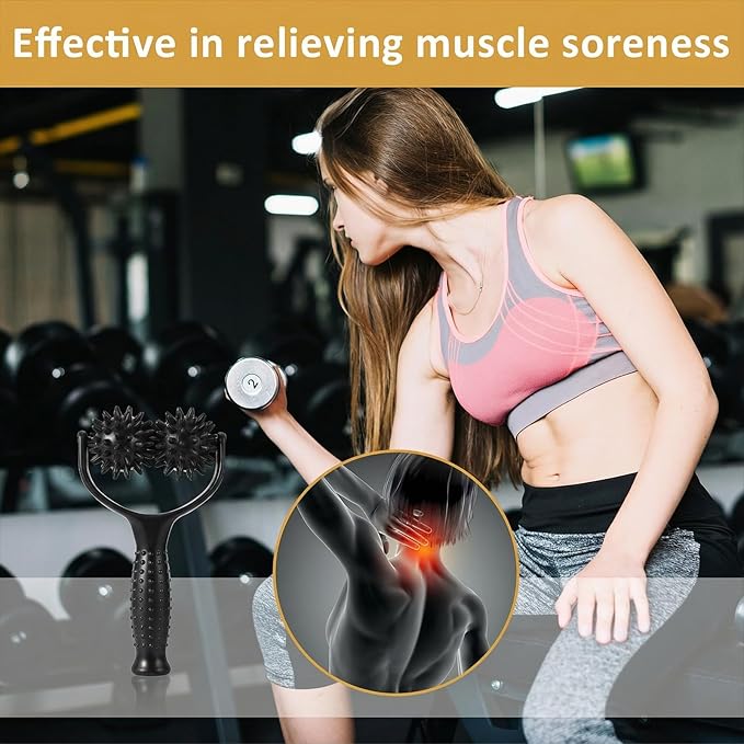 Handheld Spiky Massage Balls Rollers, 2 Wheel Spiky Silicone Manual Massage Roller with Ergonomic Handle, Portable Pressure Point Muscle Massages Tool for Foot Arm Body Neck Leg Pain Pressure Relief