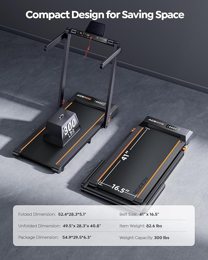 Foldable Treadmill with 0-15% Incline and Handle Bar, 2.5HP Treadmills for Home, Under Desk Treadmill with 300LBS Capacity, Walking Pad with Speaker, APP/Remote Control