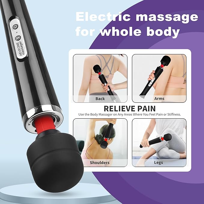 Wired Powerful Handheld Wand Massager, Strong Personal Vibration Massage for Sports Recovery, Back Muscle Aches, Whole Body Pain (Black)