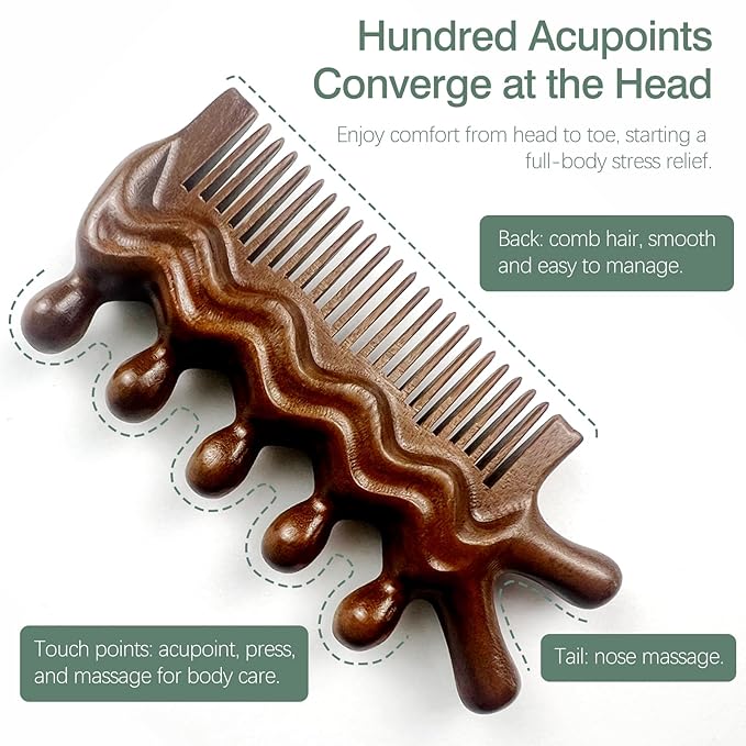 Wooden Massage Comb - Scalp, Neck, and Leg Acupressure Tool - Manual Head Massager for Men and Women